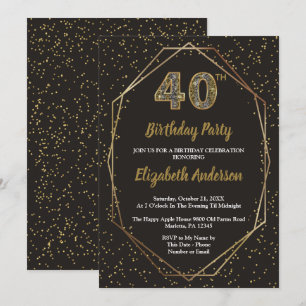 Glam Black Gold 40e Verjaardagsfeest Kaart