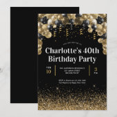 Glam Black Gold ballon Glitter Any Age Birthday Kaart (Voorkant / Achterkant)