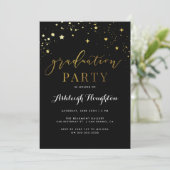 Glam Black & Gold Confetti Afstudeerfeest Kaart (Staand voorkant)