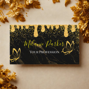 Glam Black Gold drip Glitter Visitekaartje