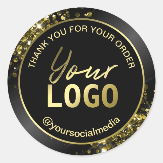 Glam Black Gold Glitter Bedankt Envelope Ronde Sticker (Voorkant)