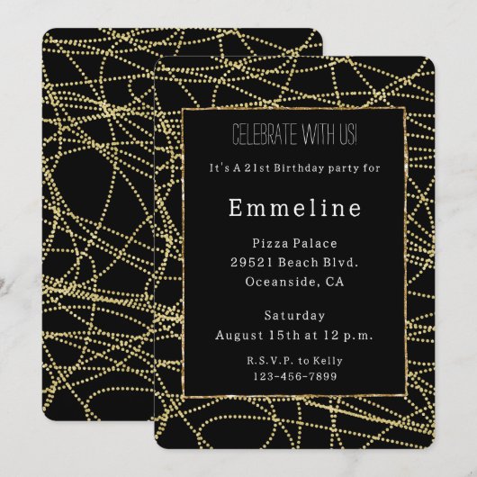 Glam Black Gold Glitter Glitzy Verjaardag Kaart (Voorkant / Achterkant)