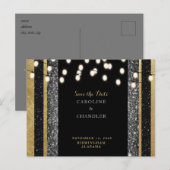 Glam Black & Gold Glitter-lampjes Bespaar op datum Aankondigingskaart (Voorkant / Achterkant)