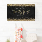Glam Black Gold Glitter Name Welkom 21st Spandoek (Insitu)