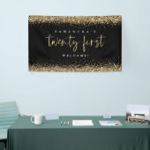 Glam Black Gold Glitter Name Welkom 21st Spandoek (Beurs)