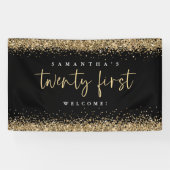 Glam Black Gold Glitter Name Welkom 21st Spandoek (Horizontaal)