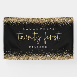 Glam Black Gold Glitter Name Welkom 21st Spandoek