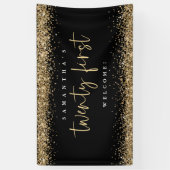 Glam Black Gold Glitter Name Welkom 21st Spandoek (Verticaal)