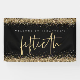 Glam Black Gold Glitter Name Welkom 50e Spandoek