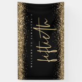 Glam Black Gold Glitter Name Welkom 50e Spandoek (Verticaal)
