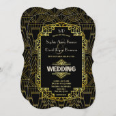Glam Black & Gold Great Gatsby Art Deco Wedding Kaart (Voorkant / Achterkant)