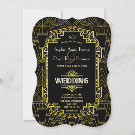 Glam Black & Gold Great Gatsby Art Deco Wedding Kaart