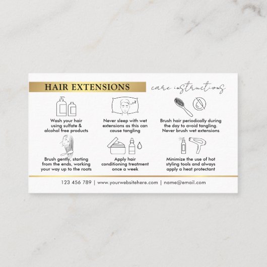 Glam Black Gold Hair Extensions Verzorgingsinstruc Visitekaartje (Achterkant)