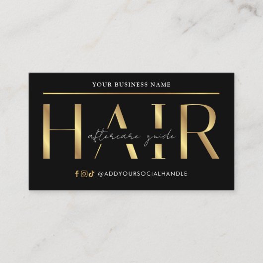 Glam Black Gold Hair Extensions Verzorgingsinstruc Visitekaartje (Voorkant)