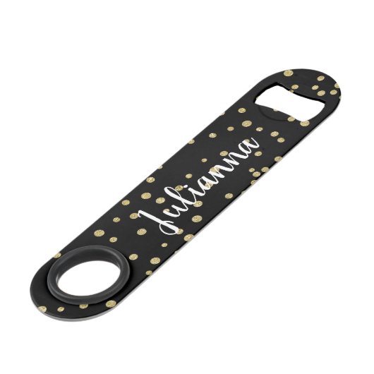 Glam Black Gold Holiday Dot Pattern Persoonlijk Speed Flessenopener (Voorkant Gekanteld)