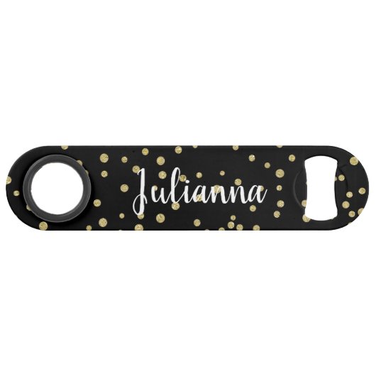 Glam Black Gold Holiday Dot Pattern Persoonlijk Speed Flessenopener (Voorkant (Horizontaal))