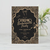 Glam Black & Gold Leopard Print Bachelorette Party Kaart (Staand voorkant)