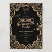 Glam Black & Gold Leopard Print Bachelorette Party Kaart (Voorkant)