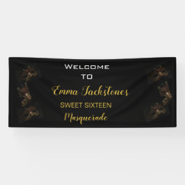 Glam Black & Gold Masquerade Verjaardag Welkom Spandoek