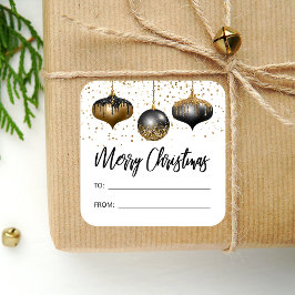 Glam Black Gold Ornamenten Prettig Kerstfeest Voor Vierkante Sticker