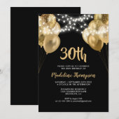 Glam Black Gold String Light ballon Birthday Kaart (Voorkant / Achterkant)