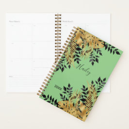 Glam Black & Gold Tropische bladeren Planner