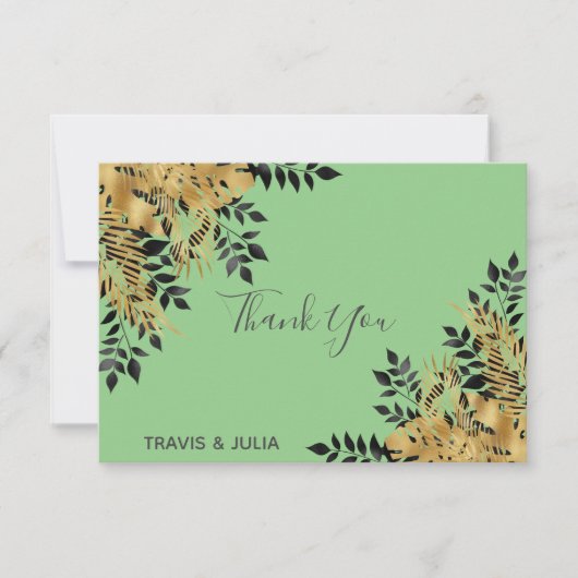 Glam Black & Gold Tropische Leaves Hartelijk dank Bedankkaart (Voorkant)