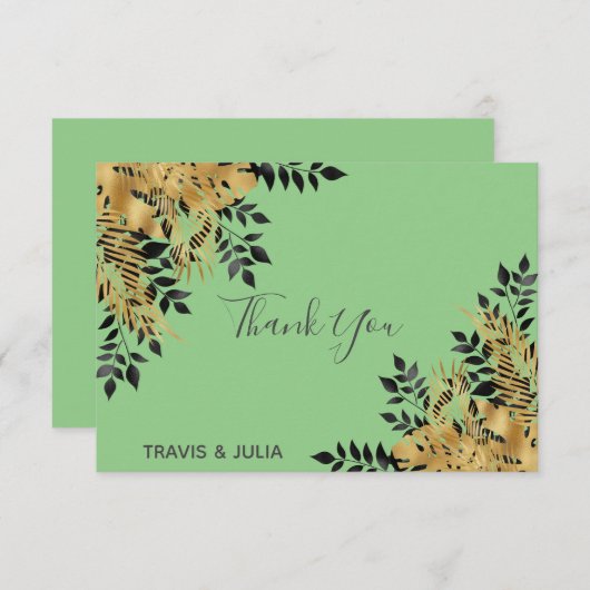 Glam Black & Gold Tropische Leaves Hartelijk dank Bedankkaart (Voorkant / Achterkant)