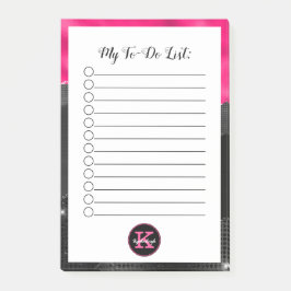 Glam Black Grey Hot Pink Waves Monogram voor uitvo Post-it® Notes