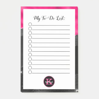 Glam Black Grey Hot Pink Waves Monogram voor uitvo Post-it® Notes