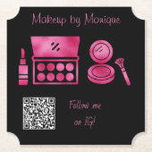 Glam Black & Hot Pink Make-upartiest QR-code Kartonnen Onderzetters (Voorkant)