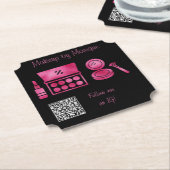 Glam Black & Hot Pink Visagist QR-code Kartonnen Onderzetters (Gekanteld)