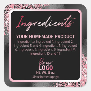 Glam Black met roze glitter ingrediënt labels