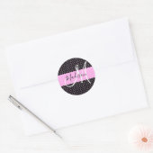 Glam Black Metallic Pink Honeycomb Monogram Naam Ronde Sticker (Envelop)