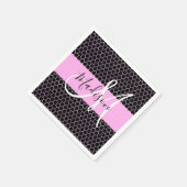 Glam Black Metallic Pink Honeycomb Monogram Naam Servet (Hoek)