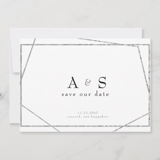 Glam Black & Metallic Silver Save the Date (Voorkant)
