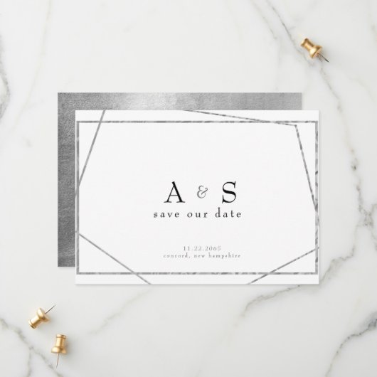 Glam Black & Metallic Silver Save the Date (Voorkant / Achterkant in situ)