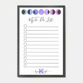 Glam Black Moon Phases Monogram Name To Do List Post-it® Notes