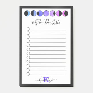 Glam Black Moon Phases Monogram Name To Do List Post-it® Notes