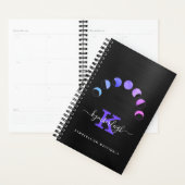 Glam Black Moon Phases Pastel Monogram Naam Klein Planner (Display)