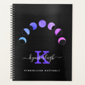 Glam Black Moon Phases Pastel Monogram Name Large Planner (Voorkant)