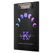 Glam Black Moon Phases Pastel Paars Monogram Name Klembord (Links)