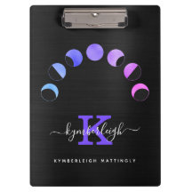 Glam Black Moon Phases Pastel Paars Monogram Name