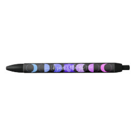 Glam Black Moon Phases Pastel Paars Monogram Name Zwarte Inkt Pen