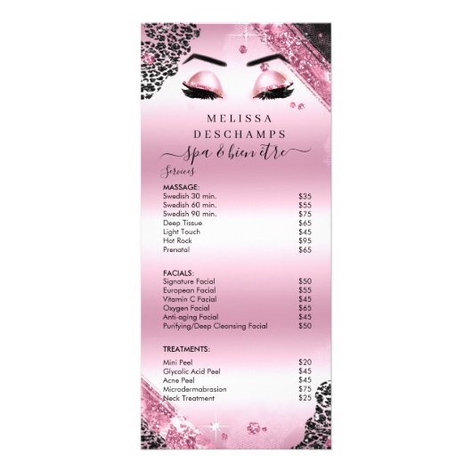 Glam Black Pink Glitter Lashes Salon Services Menu (Voorkant)