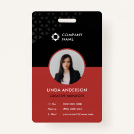 Glam Black Red Employee Photo ID Abstract Patroon Badge
