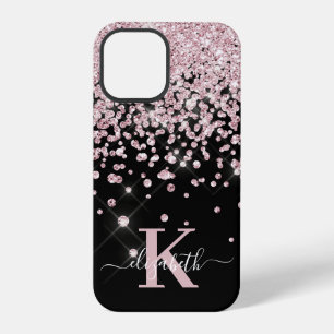 Glam Black Roos Gold Diamond Confetti Monogrammen iPhone 12 Pro Hoesje