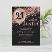 Glam Black Roos Gold Glitter Balloon 21e verjaarda Kaart (Staand voorkant)