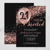 Glam Black Roos Gold Glitter Balloon 21e verjaarda Kaart (Voorkant / Achterkant)