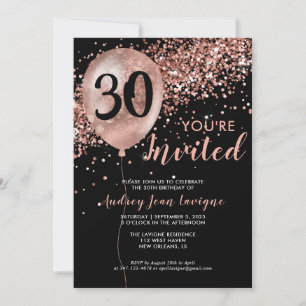 Glam Black Roos Gold Glitter Balloon 30e verjaarda Kaart
